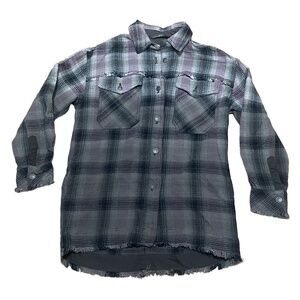 We‎ The Free Anneli Plaid Shirt Jacket Women's XS Button Up Frayed Hem Grunge